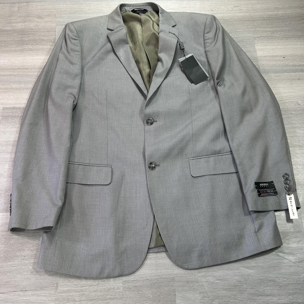 NEW Angelo Rossi Suit Jacket Mens 42L Gray Stripe MicroTech Stretch 2‎ Button